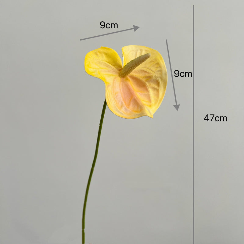 Realistic Mini Pink/Green Anthurium Stem, 19" PU Faux Flower for Vase Arrangements, Wedding Decor, Home Styling