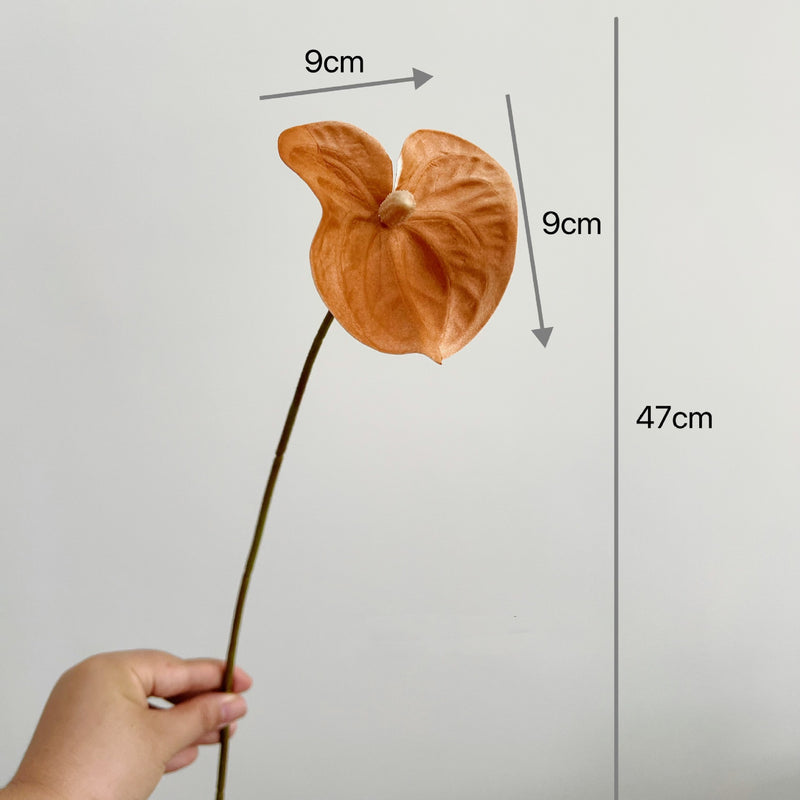 Realistic Mini Pink/Green Anthurium Stem, 19" PU Faux Flower for Vase Arrangements, Wedding Decor, Home Styling