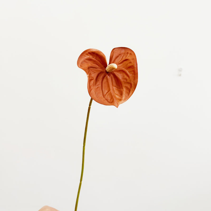 Realistic Mini Pink/Green Anthurium Stem, 19" PU Faux Flower for Vase Arrangements, Wedding Decor, Home Styling