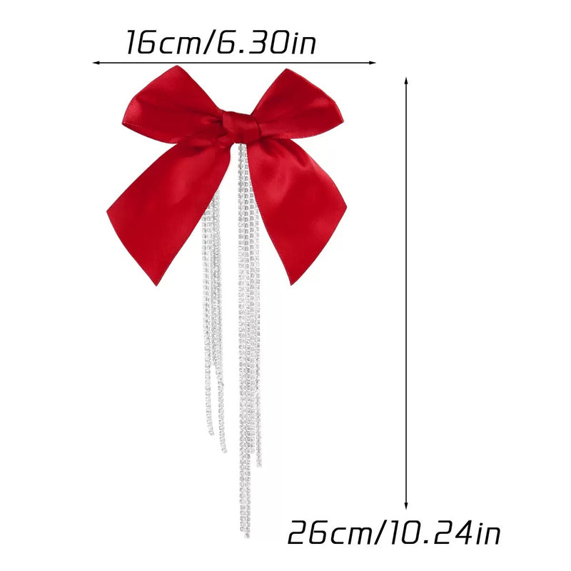 Christmas Tree Pearl & Rhinestone Bow Ornament, 10" Festive Party Decoration for Home Decor, Weddings & Events