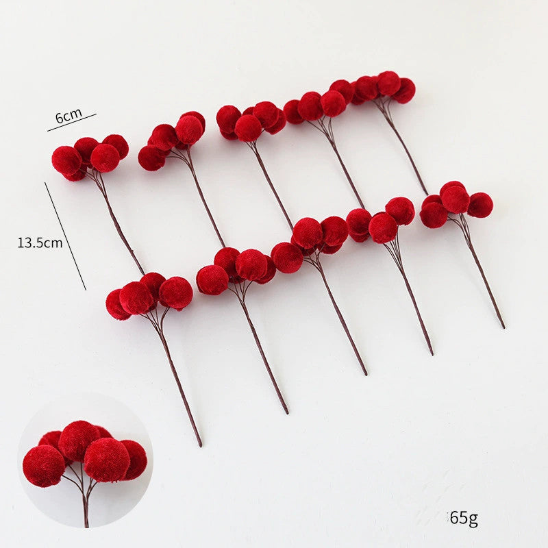 Realistic Velvet 6-Berry Christmas Stems, Set of 10, 5.5" Long with 2.5" Clusters - Holiday Decor, Tree Trimmings, DIY Wreaths & Centerpieces