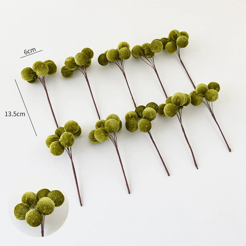 Realistic Velvet 6-Berry Christmas Stems, Set of 10, 5.5" Long with 2.5" Clusters - Holiday Decor, Tree Trimmings, DIY Wreaths & Centerpieces