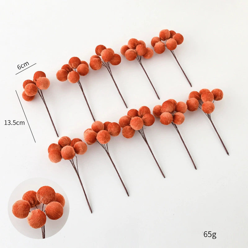 Realistic Velvet 6-Berry Christmas Stems, Set of 10, 5.5" Long with 2.5" Clusters - Holiday Decor, Tree Trimmings, DIY Wreaths & Centerpieces