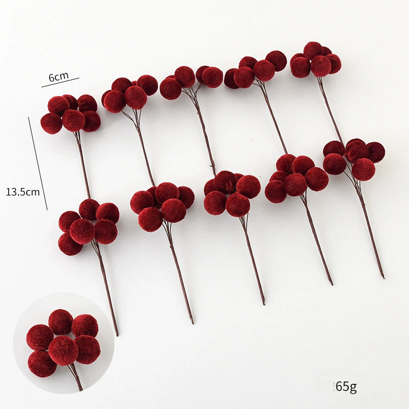 Realistic Velvet 6-Berry Christmas Stems, Set of 10, 5.5" Long with 2.5" Clusters - Holiday Decor, Tree Trimmings, DIY Wreaths & Centerpieces