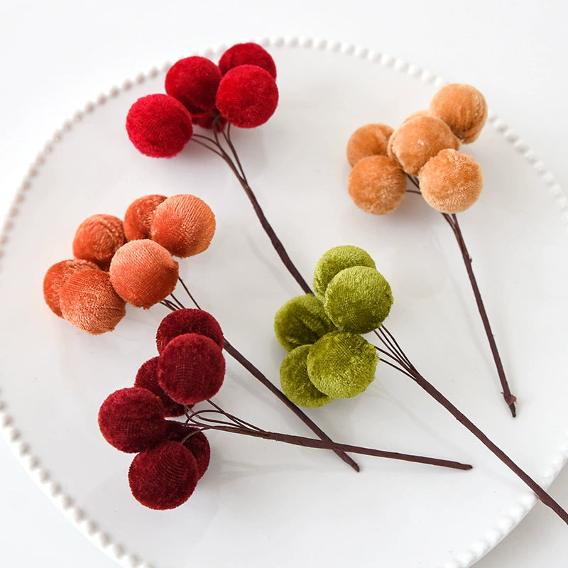 Realistic Velvet 6-Berry Christmas Stems, Set of 10, 5.5" Long with 2.5" Clusters - Holiday Decor, Tree Trimmings, DIY Wreaths & Centerpieces