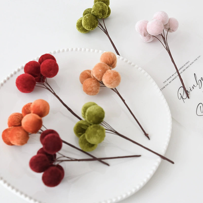 Realistic Velvet 6-Berry Christmas Stems, Set of 10, 5.5" Long with 2.5" Clusters - Holiday Decor, Tree Trimmings, DIY Wreaths & Centerpieces