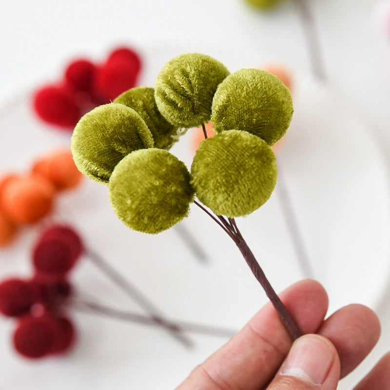 Realistic Velvet 6-Berry Christmas Stems, Set of 10, 5.5" Long with 2.5" Clusters - Holiday Decor, Tree Trimmings, DIY Wreaths & Centerpieces
