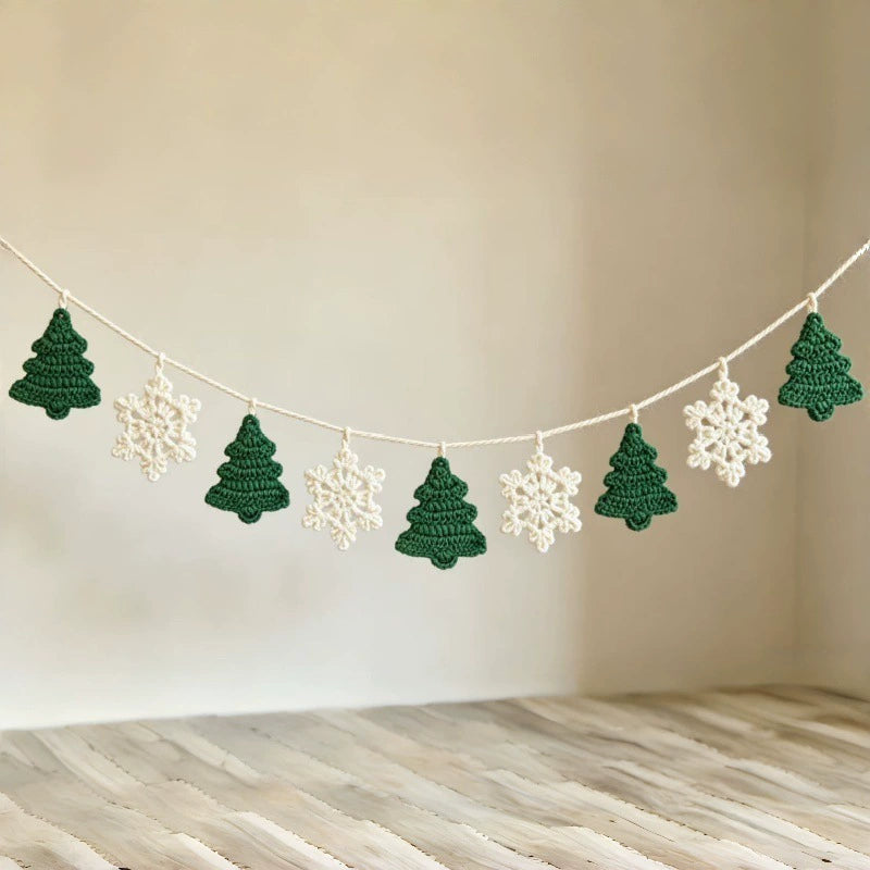 Handcrafted Christmas Garland with Snowflakes & Trees, 79" Festive Banner for Holiday Decor, Parties, Retail Displays & Home Styling