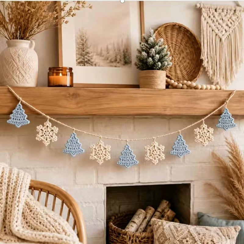 Handcrafted Christmas Garland with Snowflakes & Trees, 79" Festive Banner for Holiday Decor, Parties, Retail Displays & Home Styling