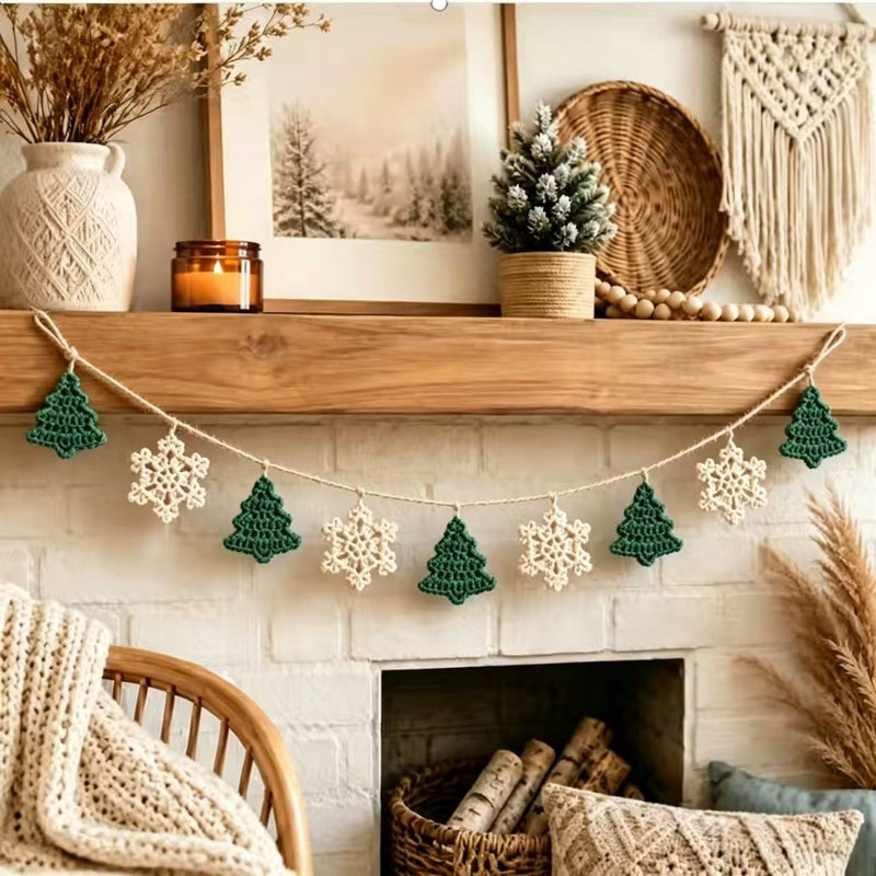 Handcrafted Christmas Garland with Snowflakes & Trees, 79" Festive Banner for Holiday Decor, Parties, Retail Displays & Home Styling