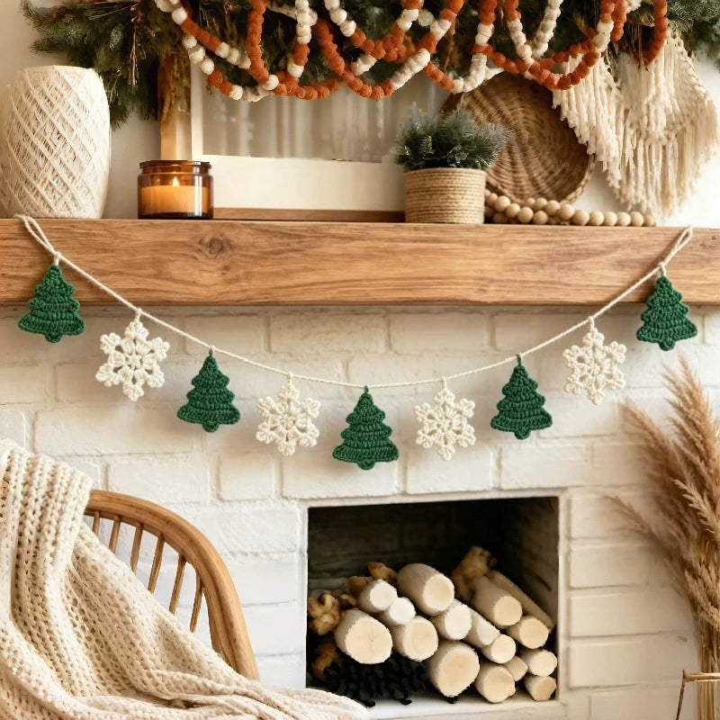 Handcrafted Christmas Garland with Snowflakes & Trees, 79" Festive Banner for Holiday Decor, Parties, Retail Displays & Home Styling