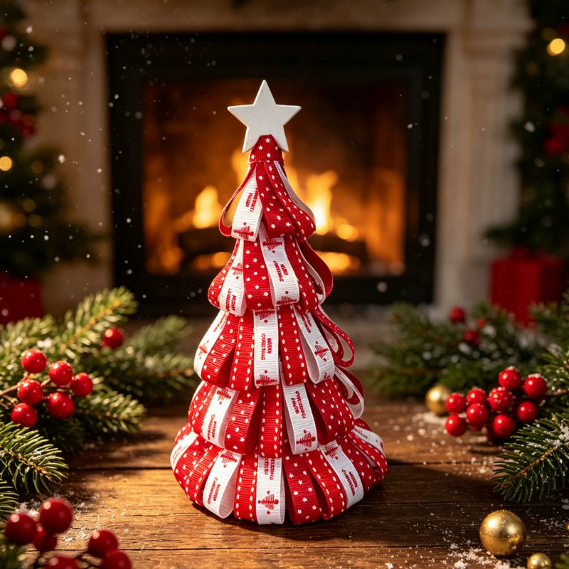 Mini Christmas Tree Decor with Ribbon, 7" Tabletop Pine Cone Tree for Holiday Decor, Mantel, Wedding Centerpieces, Bulk Wholesale Options