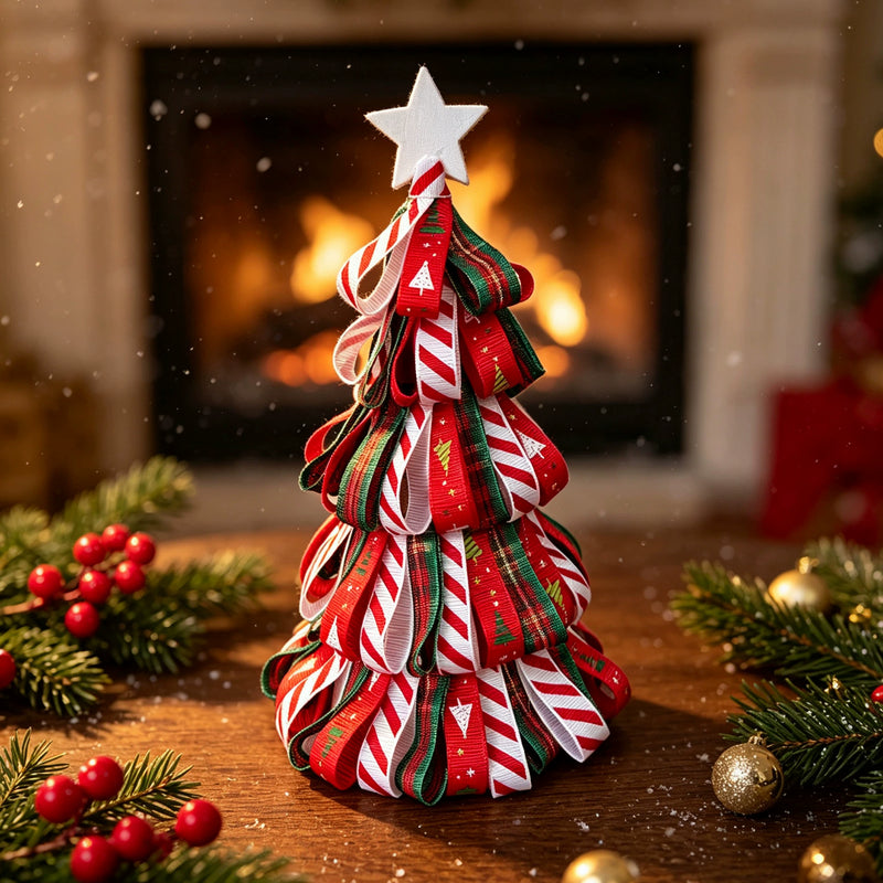 Mini Christmas Tree Decor with Ribbon, 7" Tabletop Pine Cone Tree for Holiday Decor, Mantel, Wedding Centerpieces, Bulk Wholesale Options