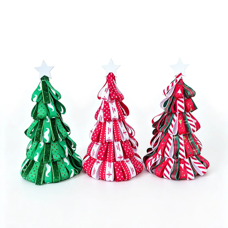 Mini Christmas Tree Decor with Ribbon, 7" Tabletop Pine Cone Tree for Holiday Decor, Mantel, Wedding Centerpieces, Bulk Wholesale Options