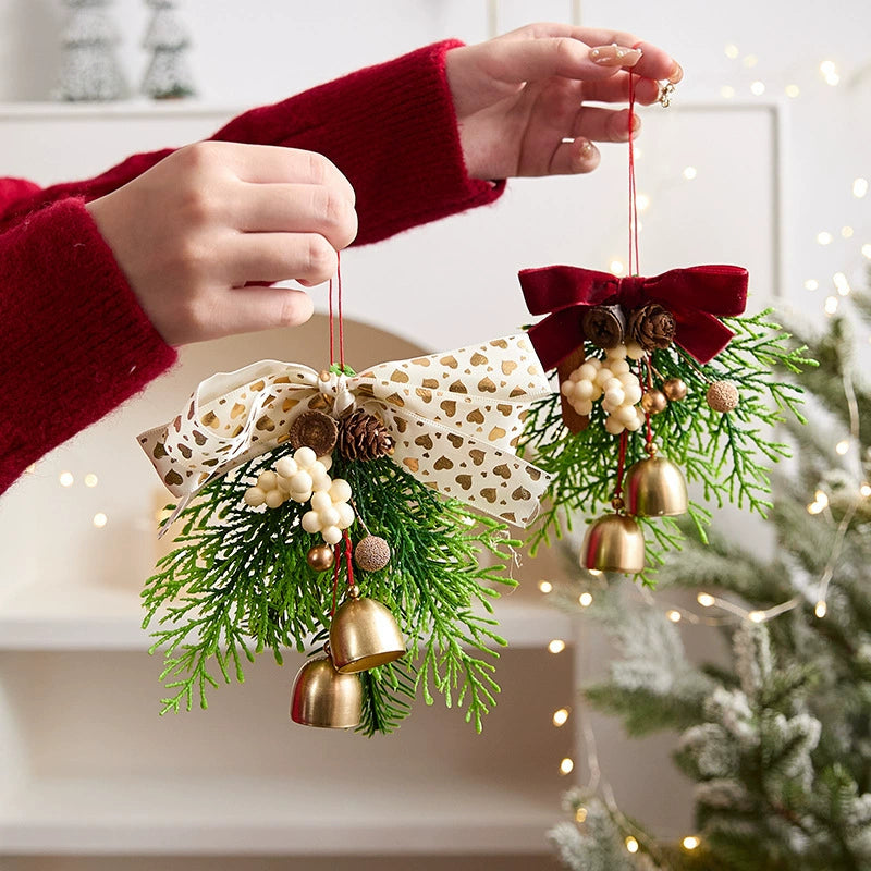 Christmas Bell & Bow Ornaments , 6.5" Festive Holiday Decor for Tree, Wreaths, Gift Wrapping, Home & Event Decor