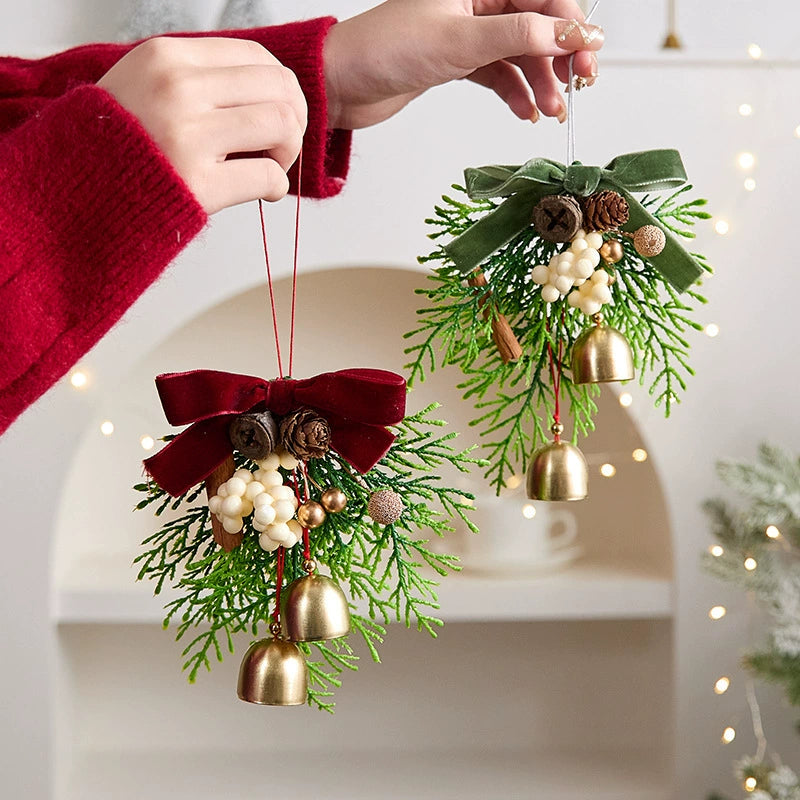 Christmas Bell & Bow Ornaments , 6.5" Festive Holiday Decor for Tree, Wreaths, Gift Wrapping, Home & Event Decor