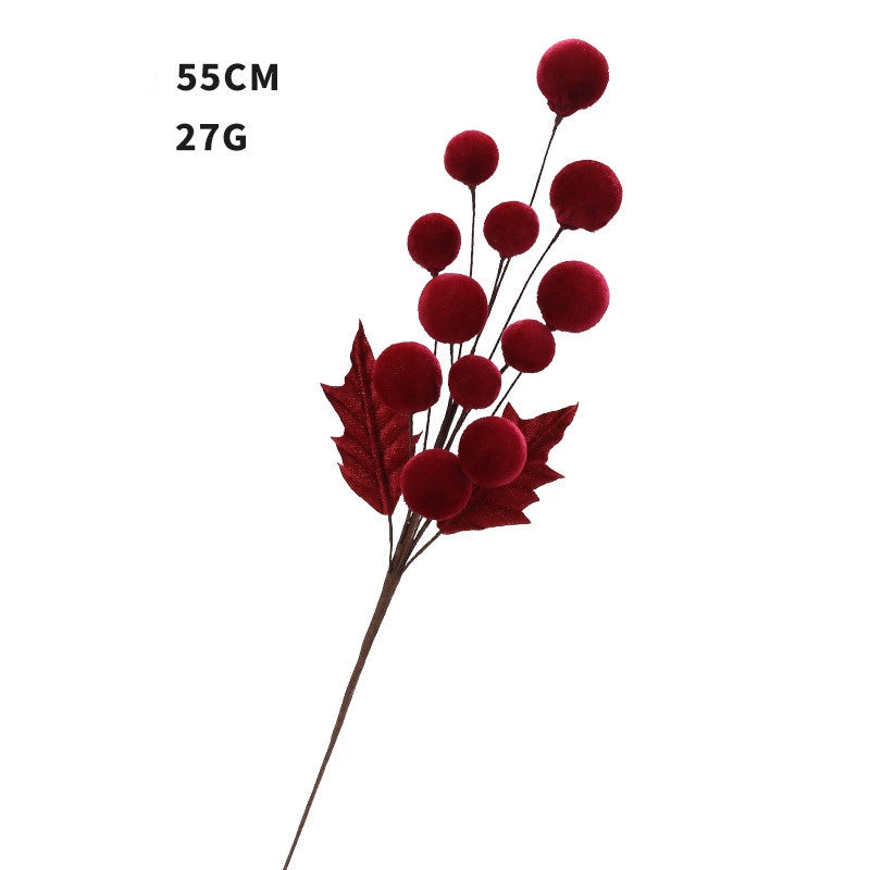 Velvet-Wrapped Floral Stems, 22" Artificial Christmas Berries & Balls,  DIY Holiday Decor, Wedding Centerpieces, Home Styling