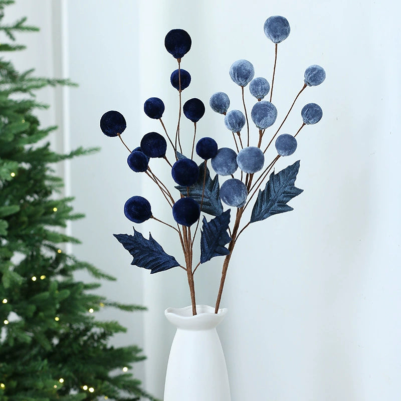 Velvet-Wrapped Floral Stems, 22" Artificial Christmas Berries & Balls,  DIY Holiday Decor, Wedding Centerpieces, Home Styling