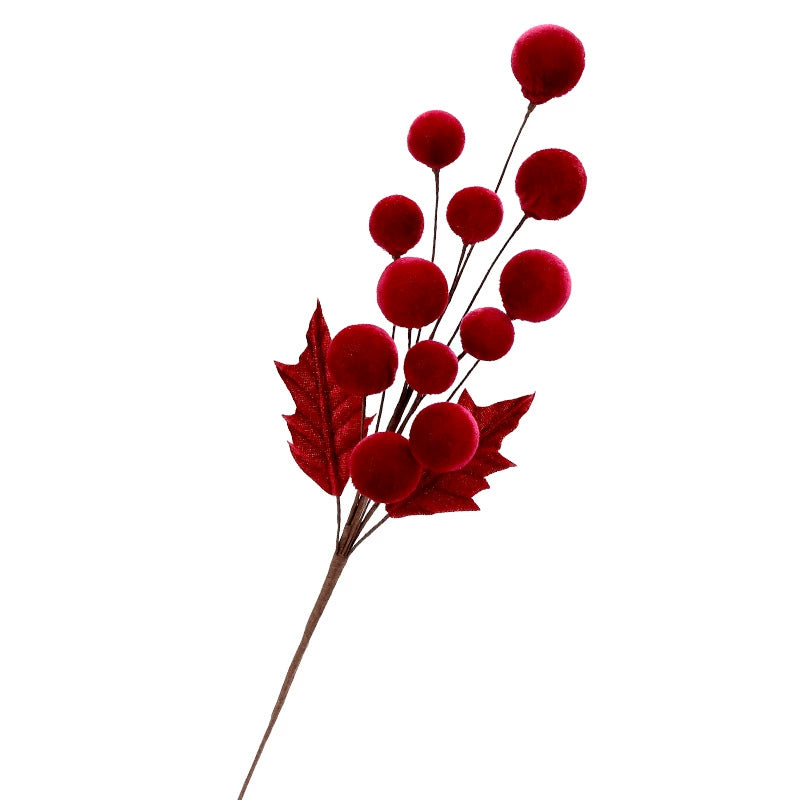 Velvet-Wrapped Floral Stems, 22" Artificial Christmas Berries & Balls,  DIY Holiday Decor, Wedding Centerpieces, Home Styling