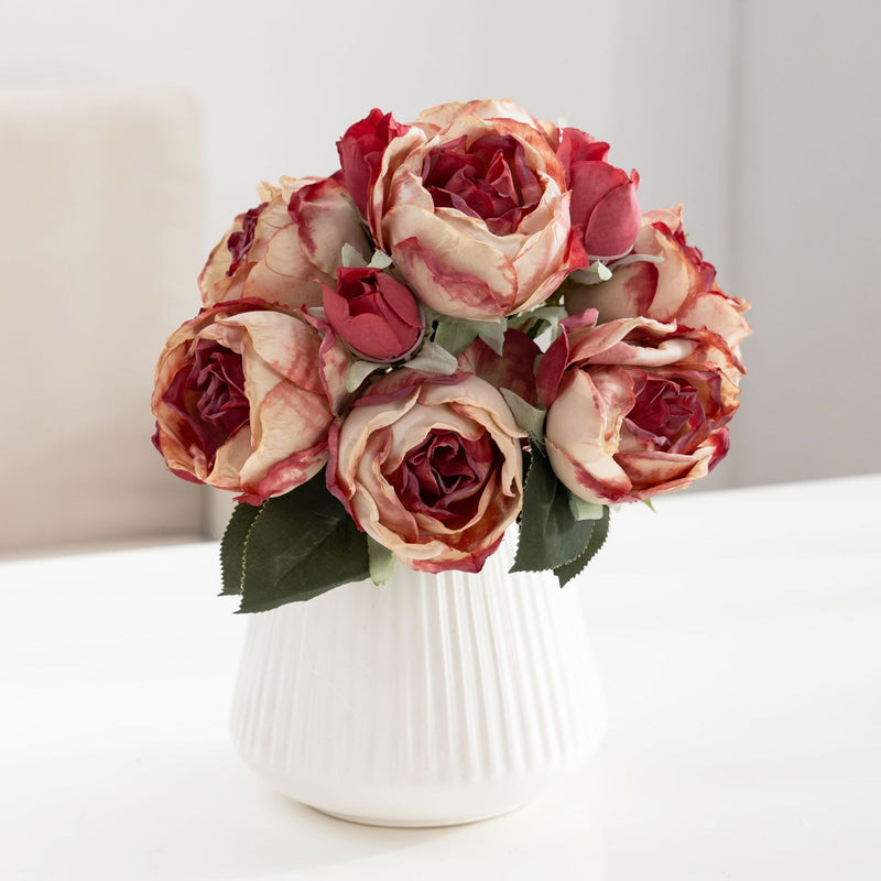 Silk Roses Bouquet, 11" Long with 10 Blooms (3" Each), Wedding Centerpiece, Home Decor, Event Styling, Bulk Floral Supplies