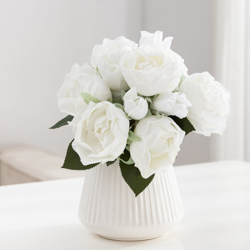 Silk Roses Bouquet, 11" Long with 10 Blooms (3" Each), Wedding Centerpiece, Home Decor, Event Styling, Bulk Floral Supplies