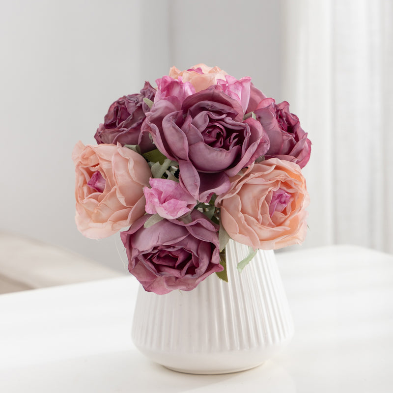 Silk Roses Bouquet, 11" Long with 10 Blooms (3" Each), Wedding Centerpiece, Home Decor, Event Styling, Bulk Floral Supplies