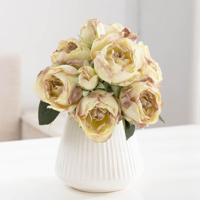Silk Roses Bouquet, 11" Long with 10 Blooms (3" Each), Wedding Centerpiece, Home Decor, Event Styling, Bulk Floral Supplies