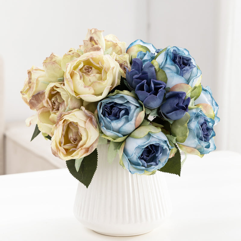 Silk Roses Bouquet, 11" Long with 10 Blooms (3" Each), Wedding Centerpiece, Home Decor, Event Styling, Bulk Floral Supplies
