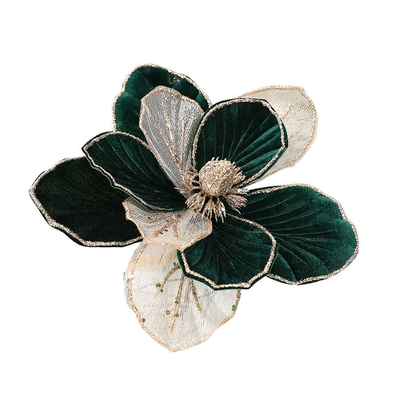 9"  Glitter Poinsettia Decor - Holiday Red, Green, Cream, Christmas Centerpiece, Wedding & Event Florals, Home Decor