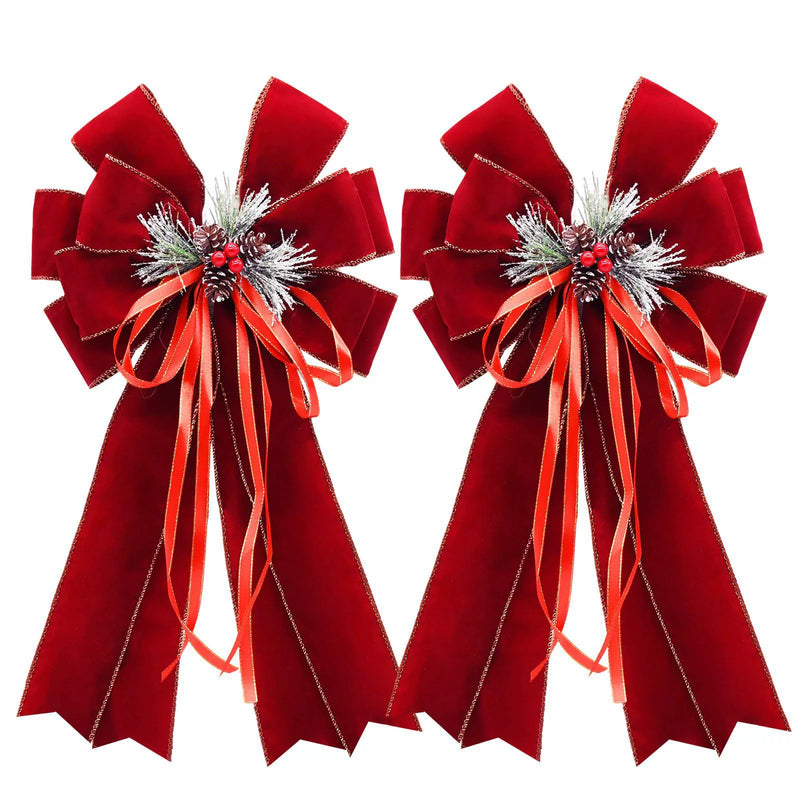Burgundy Velvet Bow Snow Pine Christmas Wreath, 20" Wide, Real-Touch Holiday Decor for Home, Events, and Retail Displays
