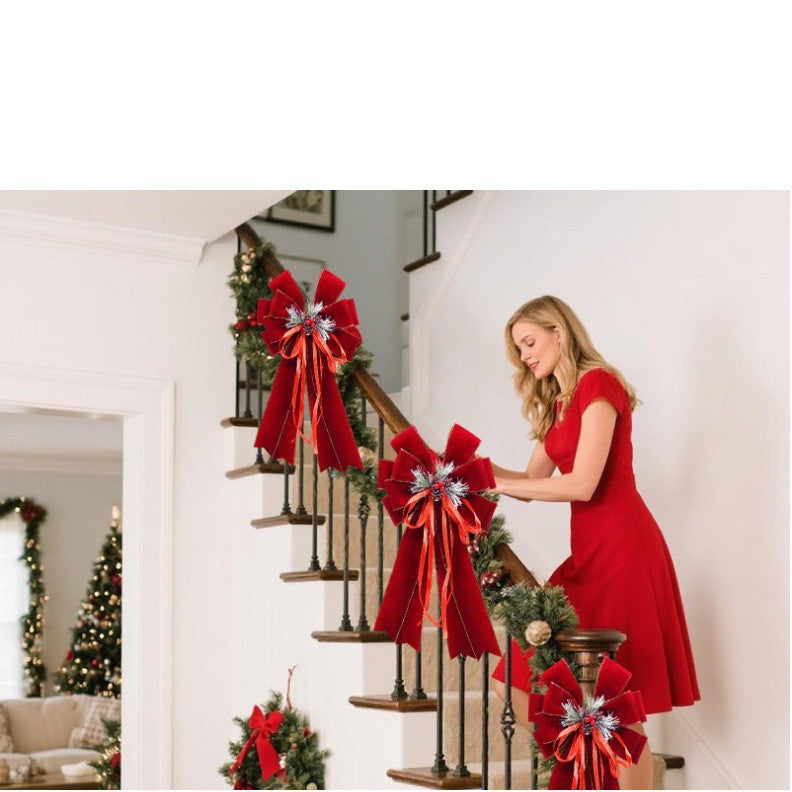 Burgundy Velvet Bow Snow Pine Christmas Wreath, 20" Wide, Real-Touch Holiday Decor for Home, Events, and Retail Displays