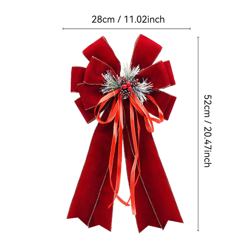 Burgundy Velvet Bow Snow Pine Christmas Wreath, 20" Wide, Real-Touch Holiday Decor for Home, Events, and Retail Displays