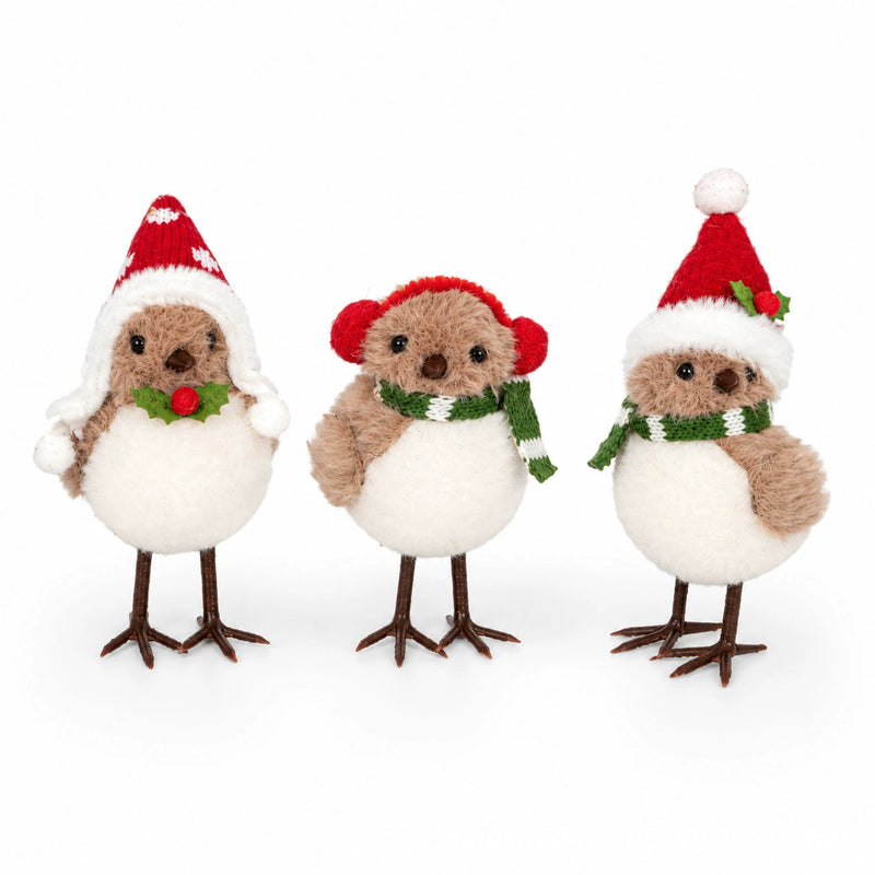 Flocked Foam Christmas Tree Birds , 5" Realistic Holiday Decor, Tabletop Display, Window Ornaments, DIY Wedding & Event Styling