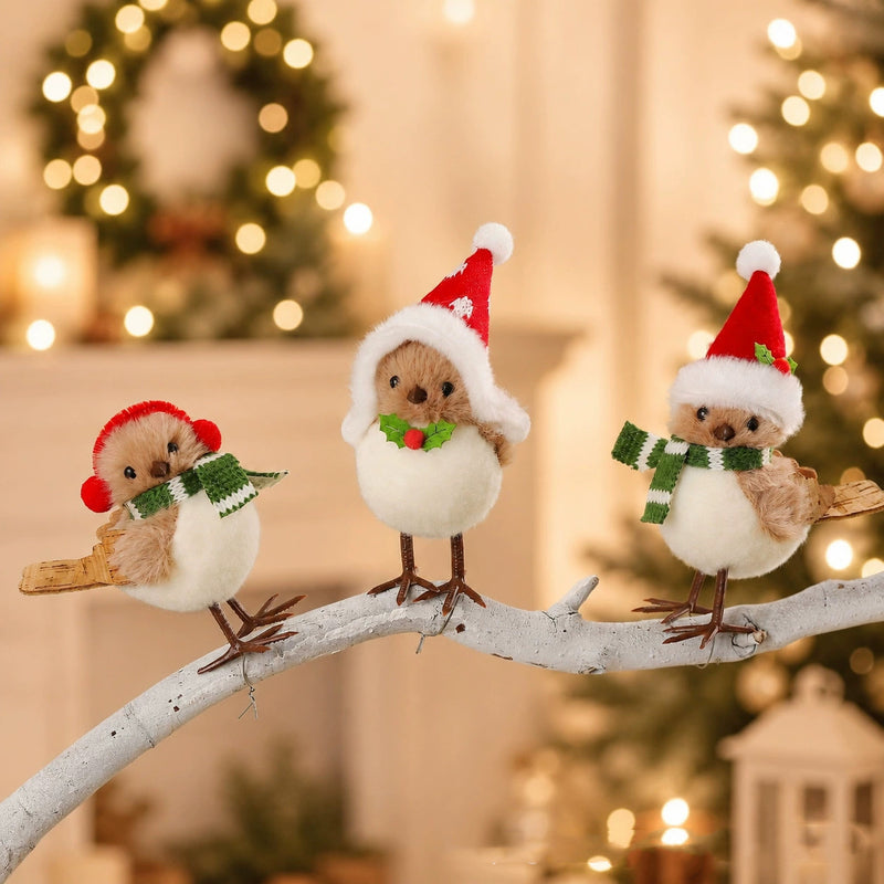 Flocked Foam Christmas Tree Birds , 5" Realistic Holiday Decor, Tabletop Display, Window Ornaments, DIY Wedding & Event Styling