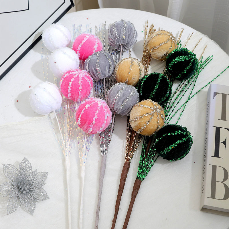 Set of 5 Artificial Berry Stems, 27" Tall Real-Touch Christmas Decor with Velvet Berries in 6 Colors (Red, White, Pink, Champagne, Green, Gray) - Holiday Centerpiece, Wedding Bouquet, Home Decor