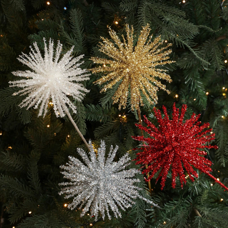 18" Festive Foam Glitter Christmas Tree Stems, Gold, White, Silver, Red, Holiday Decor, Wedding Arrangements, Home Styling