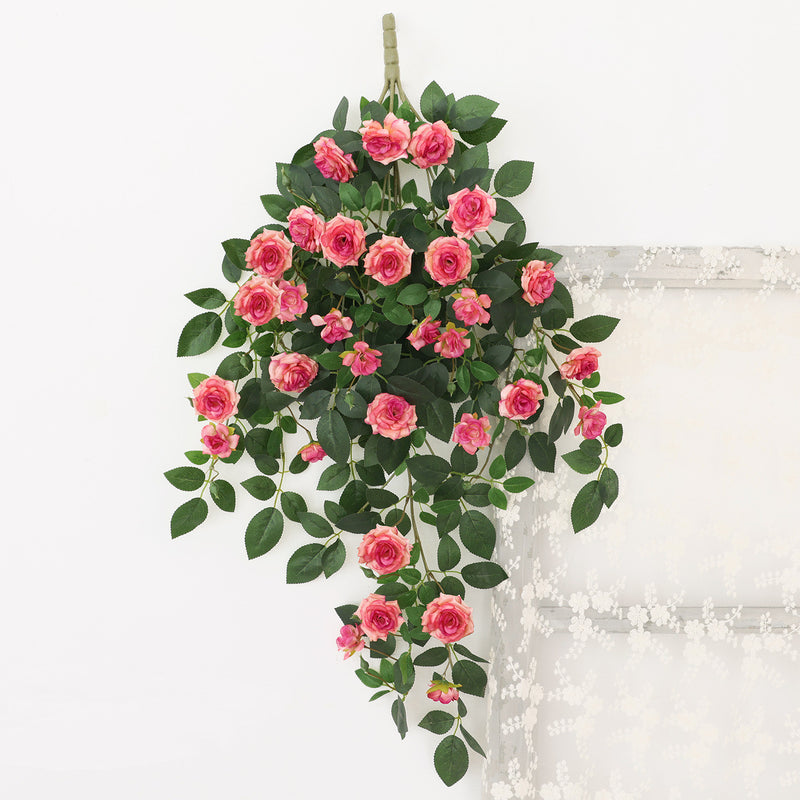 Silk Rose Vine Wall Hanging, 35" Long, Real-Touch Faux Floral Decor for Home, Weddings & Events, Bulk-Friendly