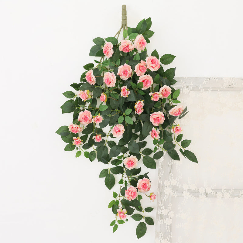Silk Rose Vine Wall Hanging, 35" Long, Real-Touch Faux Floral Decor for Home, Weddings & Events, Bulk-Friendly
