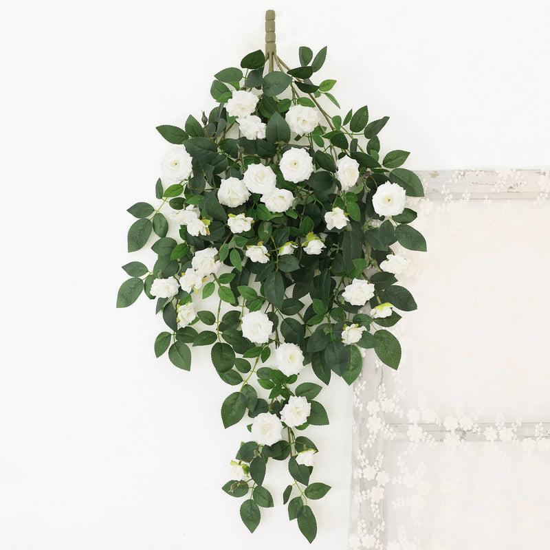 Silk Rose Vine Wall Hanging, 35" Long, Real-Touch Faux Floral Decor for Home, Weddings & Events, Bulk-Friendly