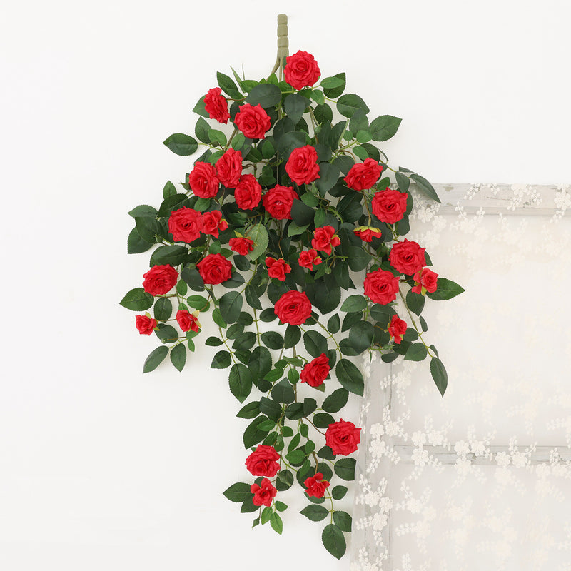 Silk Rose Vine Wall Hanging, 35" Long, Real-Touch Faux Floral Decor for Home, Weddings & Events, Bulk-Friendly