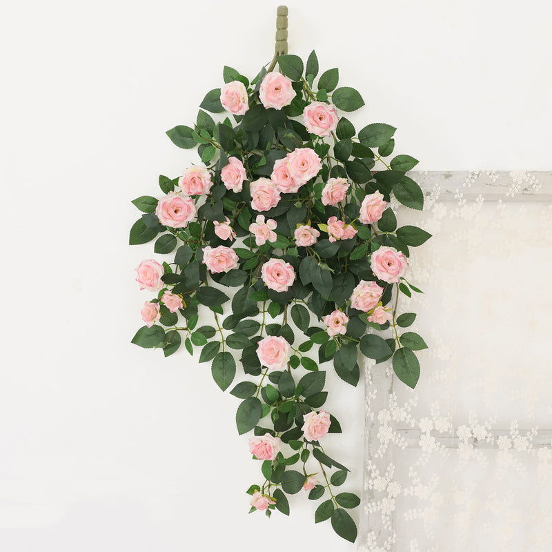 Silk Rose Vine Wall Hanging, 35" Long, Real-Touch Faux Floral Decor for Home, Weddings & Events, Bulk-Friendly