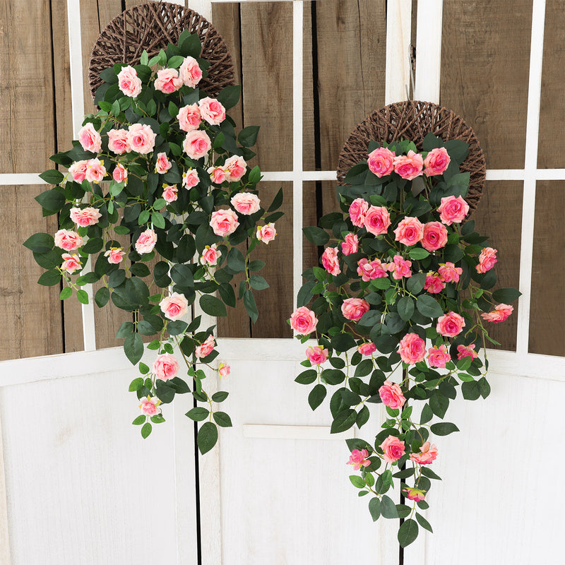 Silk Rose Vine Wall Hanging, 35" Long, Real-Touch Faux Floral Decor for Home, Weddings & Events, Bulk-Friendly