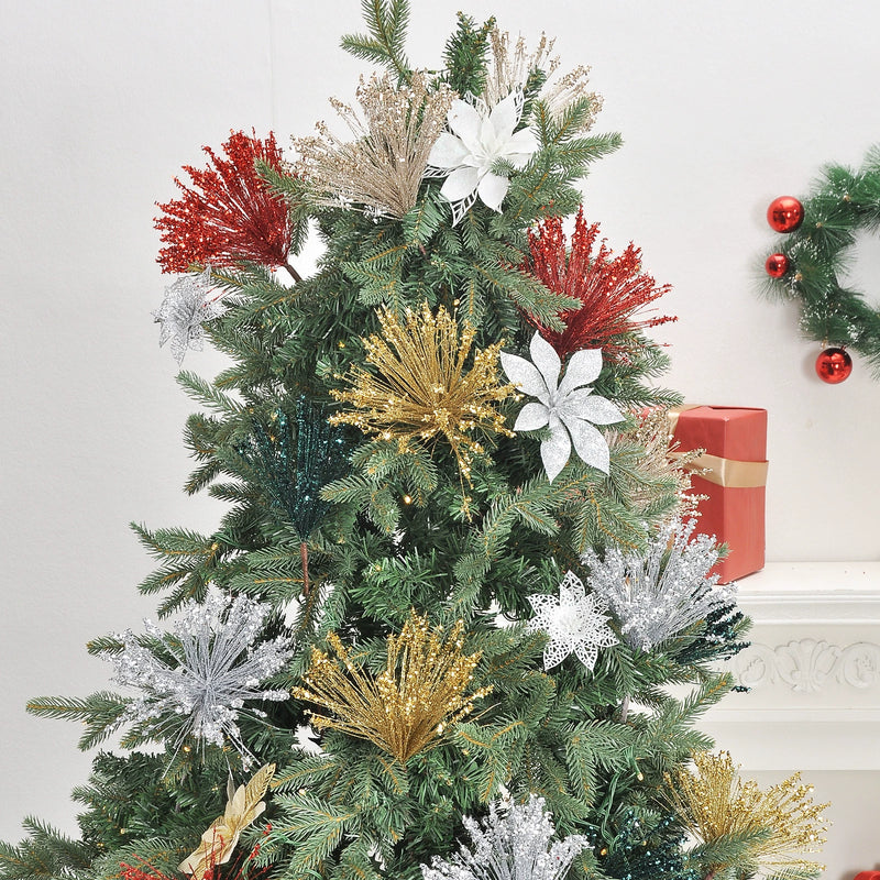 Set of 5 Real-Touch Christmas Glitter Stems, 14” Long, Gold Champagne Red Green Silver, Holiday Decor, Tree Ornaments, Home Decor, Wedding Arrangements