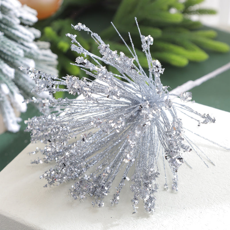 Set of 5 Real-Touch Christmas Glitter Stems, 14” Long, Gold Champagne Red Green Silver, Holiday Decor, Tree Ornaments, Home Decor, Wedding Arrangements