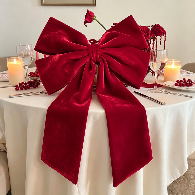 Extra Large Velvet Christmas Bow Decoration, 44" Wide, Rich Red Velvet, Perfect for Weddings, Events, Holiday Decor & Home Styling