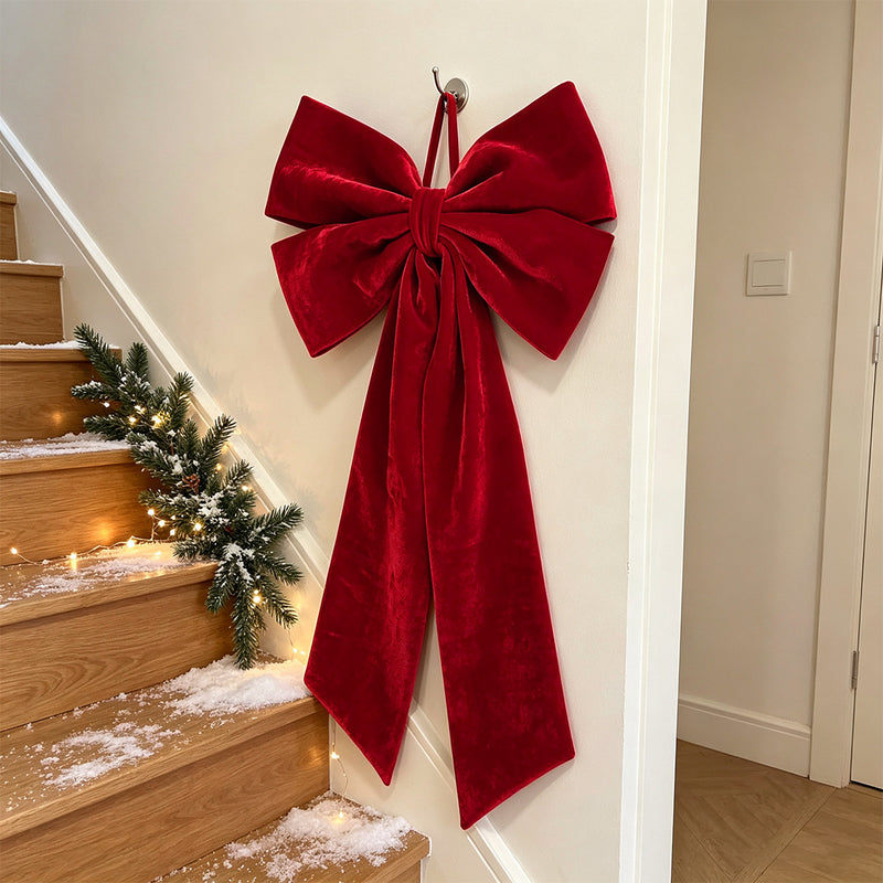 Extra Large Velvet Christmas Bow Decoration, 44" Wide, Rich Red Velvet, Perfect for Weddings, Events, Holiday Decor & Home Styling