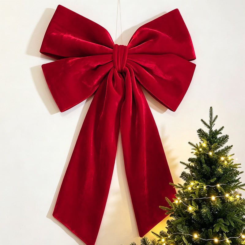 Extra Large Velvet Christmas Bow Decoration, 44" Wide, Rich Red Velvet, Perfect for Weddings, Events, Holiday Decor & Home Styling