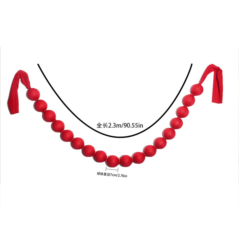 Red Fabric Ball Garland, 18-Piece 91" Holiday Decor with 3" Balls, Christmas Wedding Party Home Decoration
