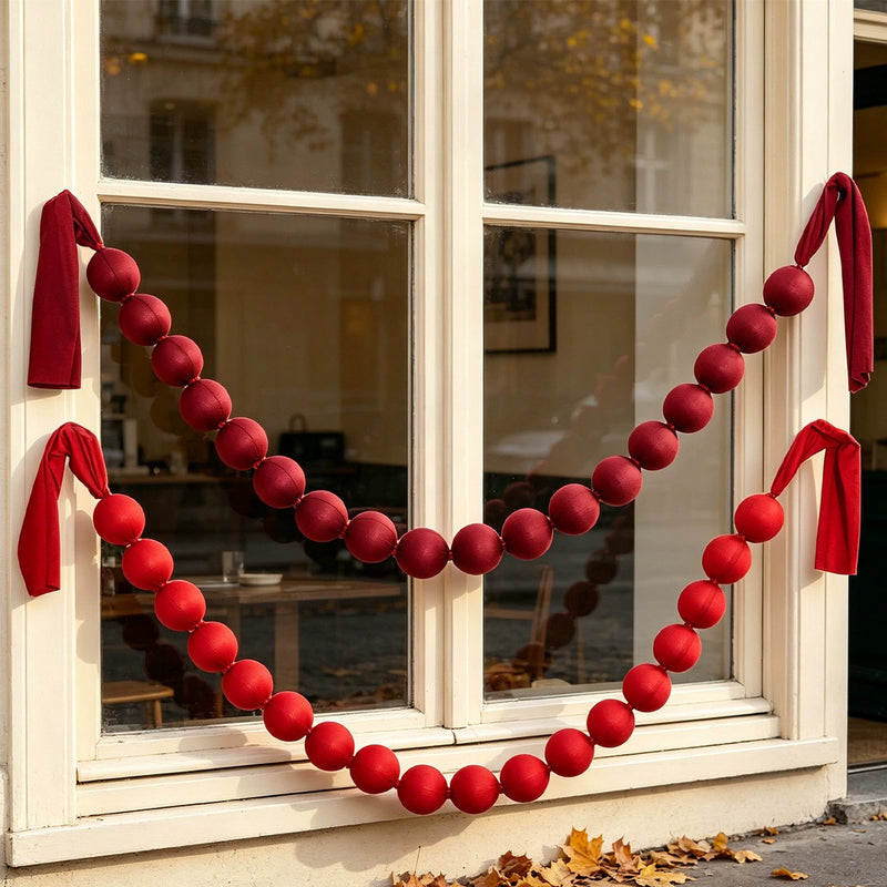 Red Fabric Ball Garland, 18-Piece 91" Holiday Decor with 3" Balls, Christmas Wedding Party Home Decoration