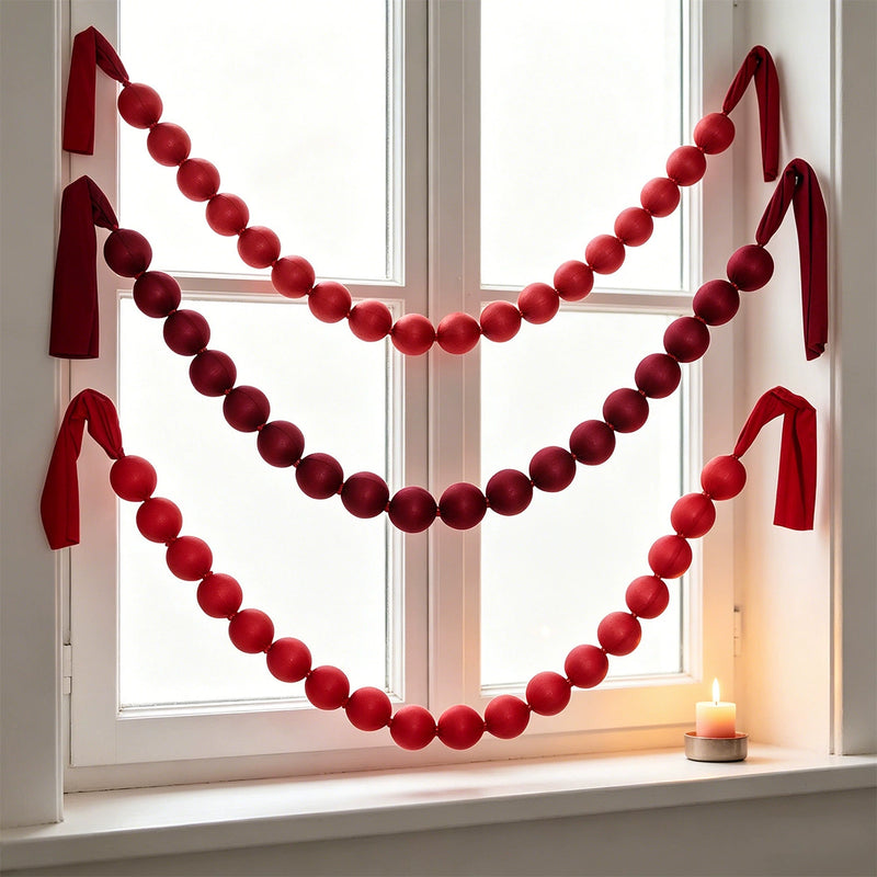 Red Fabric Ball Garland, 18-Piece 91" Holiday Decor with 3" Balls, Christmas Wedding Party Home Decoration